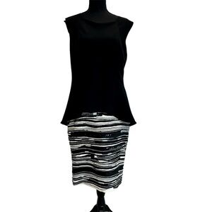 LAFAYETTE New York black white asymmetrical sleeveless peplum sequin dress 10